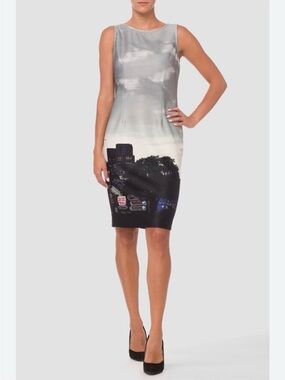 Joseph Ribkoff Scenic Print Sheath Dress | Made in Canada | Size 10